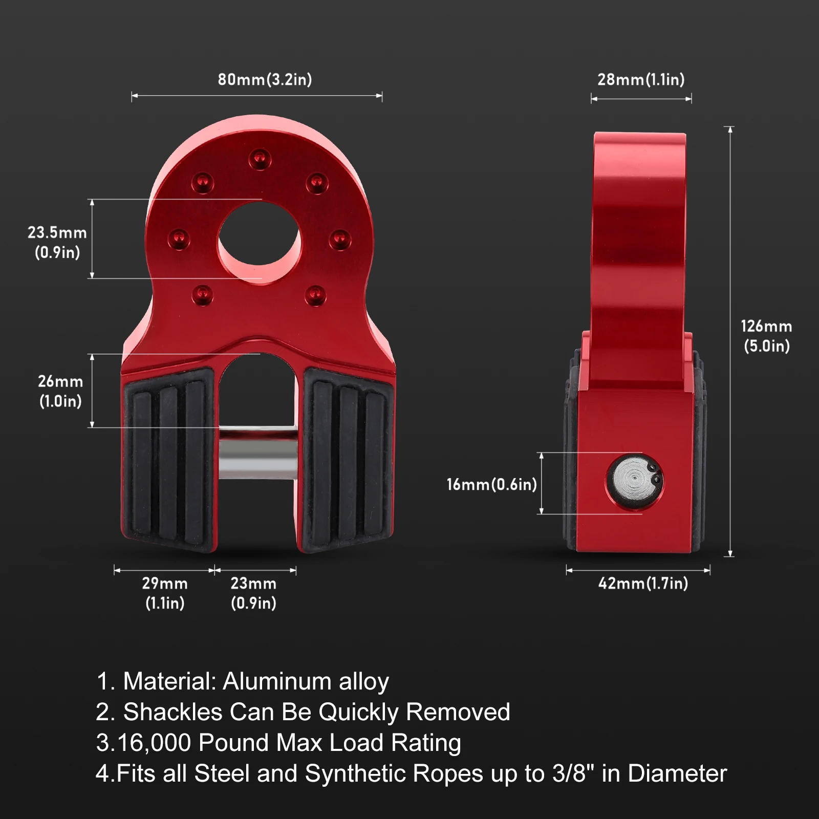 Winch Hook Capstan Connector Compatible Winch Shackle Mount for Off-road Vehicles Aluminum Flat Link Shackle for Outdoor Rescue