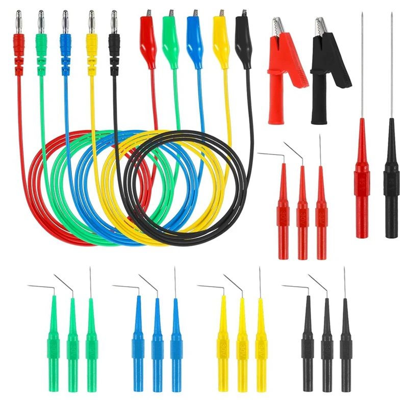 Hot Sale 24Pcs Back Probe Kit, Banana Plug To Copper Alligator Clips Test Leads Kit With Alligator Clips