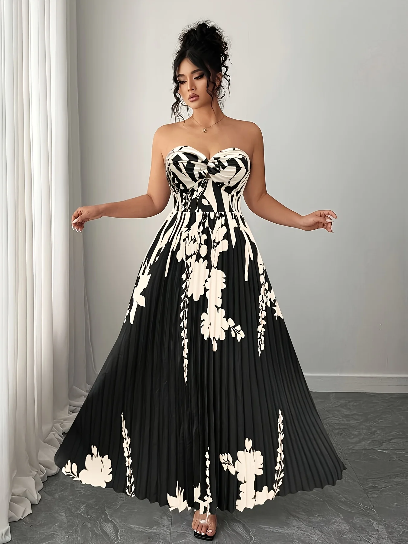 

plus Size Elegant Dress Stylish Gracious Fashion Position Printing Gored Skirt Craft Pleated Skirt for Women