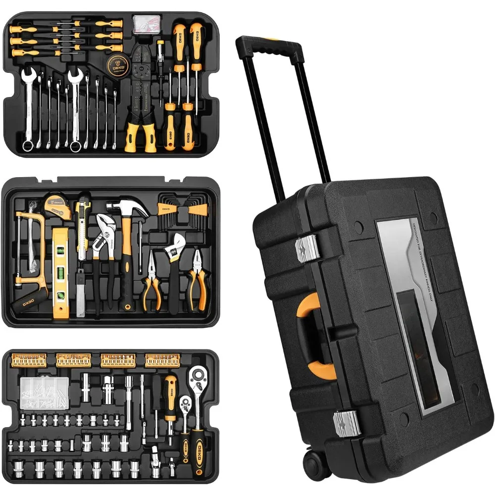 

258 Piece Tool Kit with Rolling Tool Box Socket Wrench Hand Tool Set Mechanic Case Trolley Portable