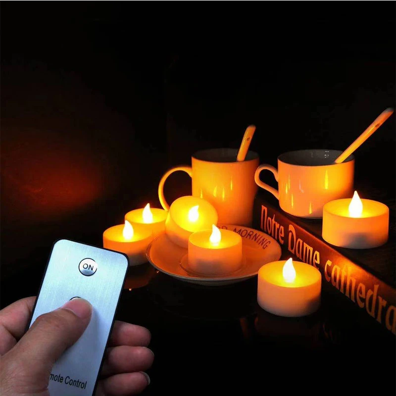 

LED remote control electronic candle 6PCS set AAA battery large tea wax festive wedding atmosphere decoration simulation candle