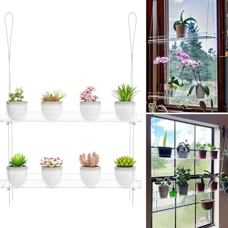 

Acrylic transparent plant frame height adjustable hanging indoor wall hanging plant bracket flower pot storage display