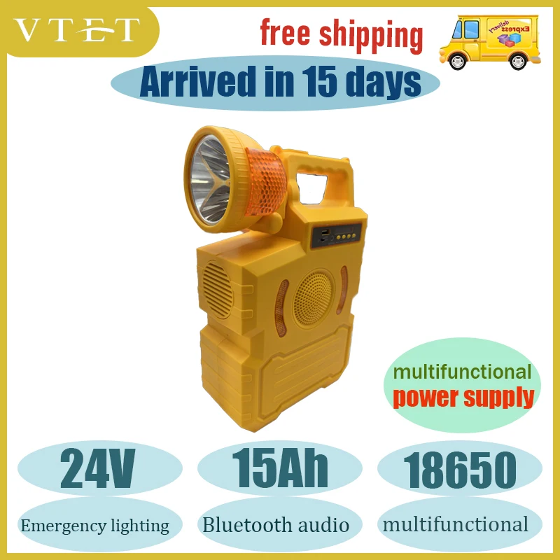 

24V15Ah High-capacity Outdoor Multifunctional Power Supply Flashlight LED Light Bluetooth Speaker 220V Power Supply USB Charging