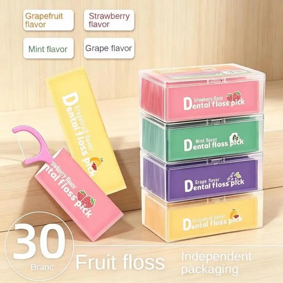 Fruit-Flavored Floss Sticks，Dental Floss For  Cleaning 、 Suitable for Sensitive & Plaque Removal, Fine And High Tensile