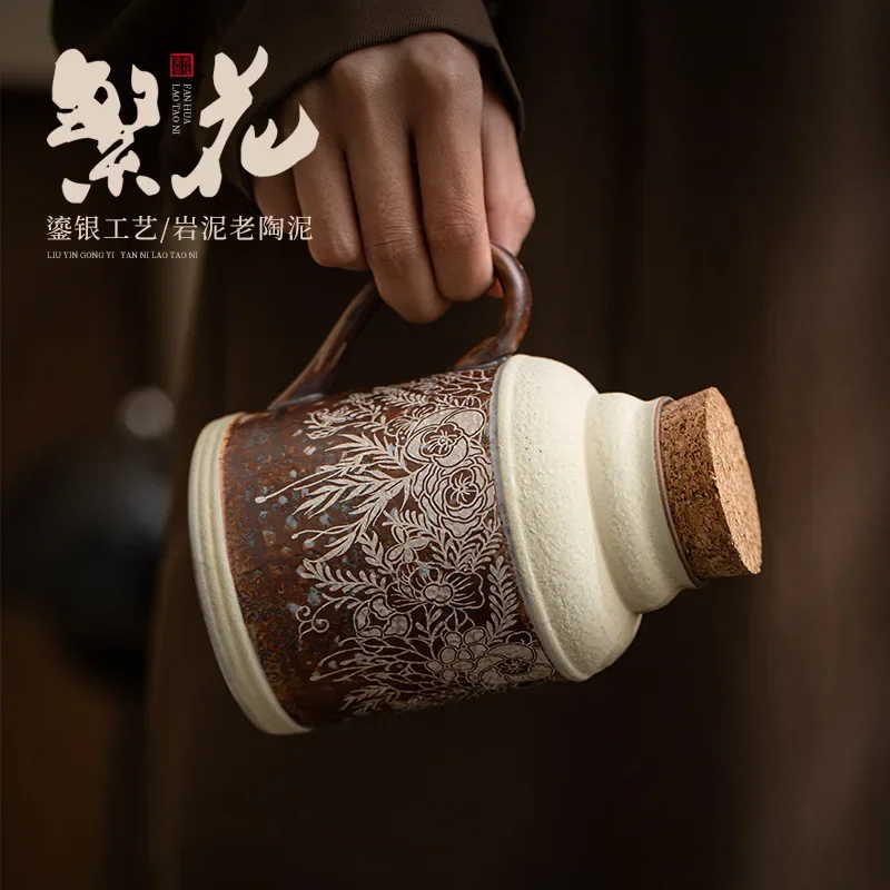 500ml Old Rock Mud Small Warm Pot Blooming Flower Gilded Silver Stew Pot Large Capacity Tea Making Kettle Portabl Travel Teaset