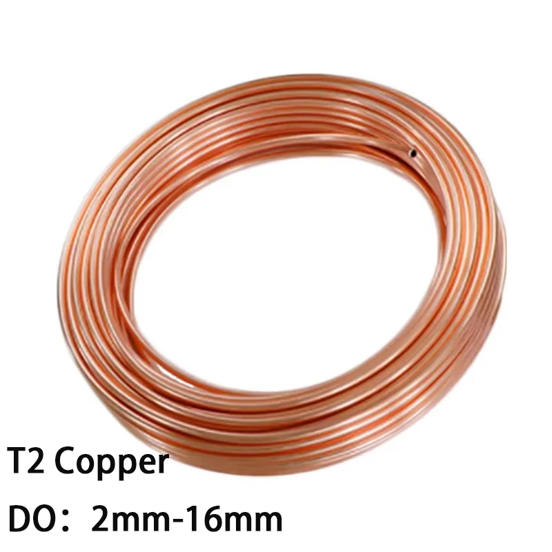 

1M T2 Copper Tube Coil OD 2-16mm Wall Thickness 0.5-1.5mm 99.9% Pure Copper Wire Tube Air Conditioning Heat Dissipation DIY