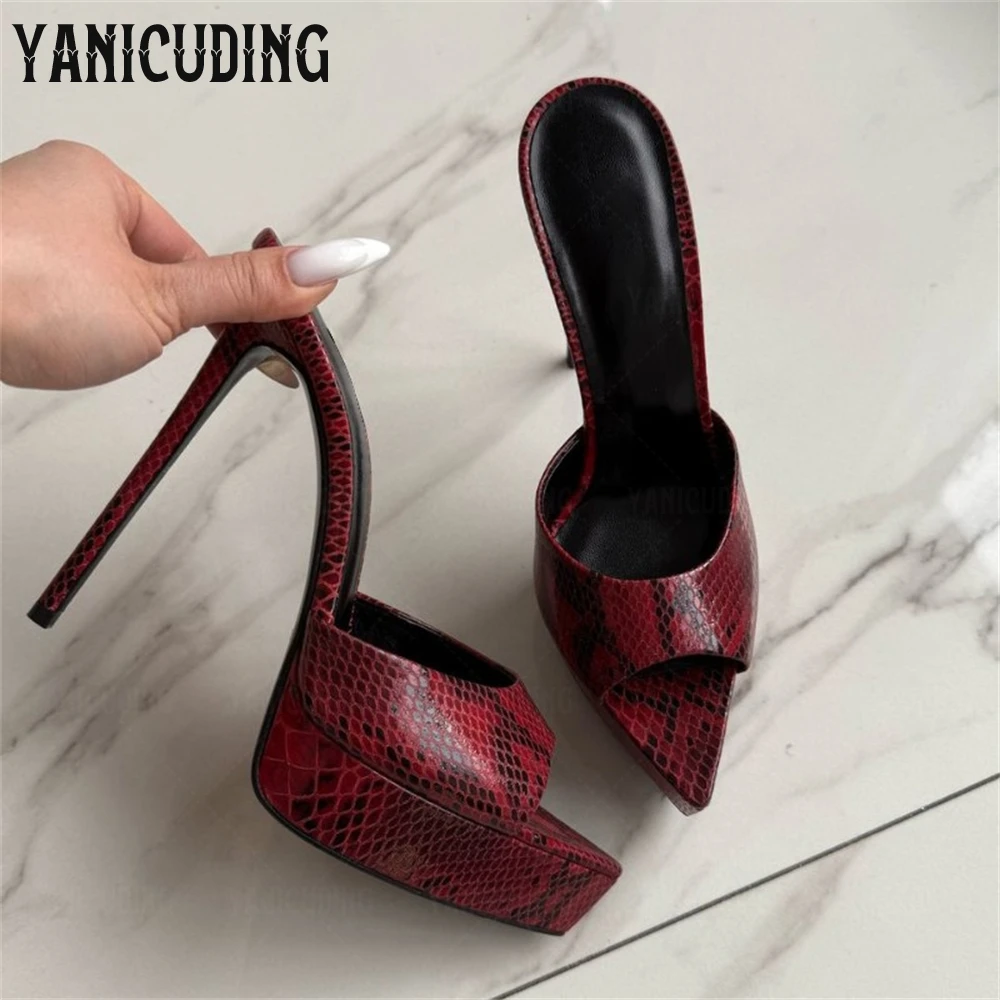 

Faux Snake Leather Platform Mules Sexy Fashion Style Summer Slippers Customizable Multi-color Handmade Women High Heel Stilettos