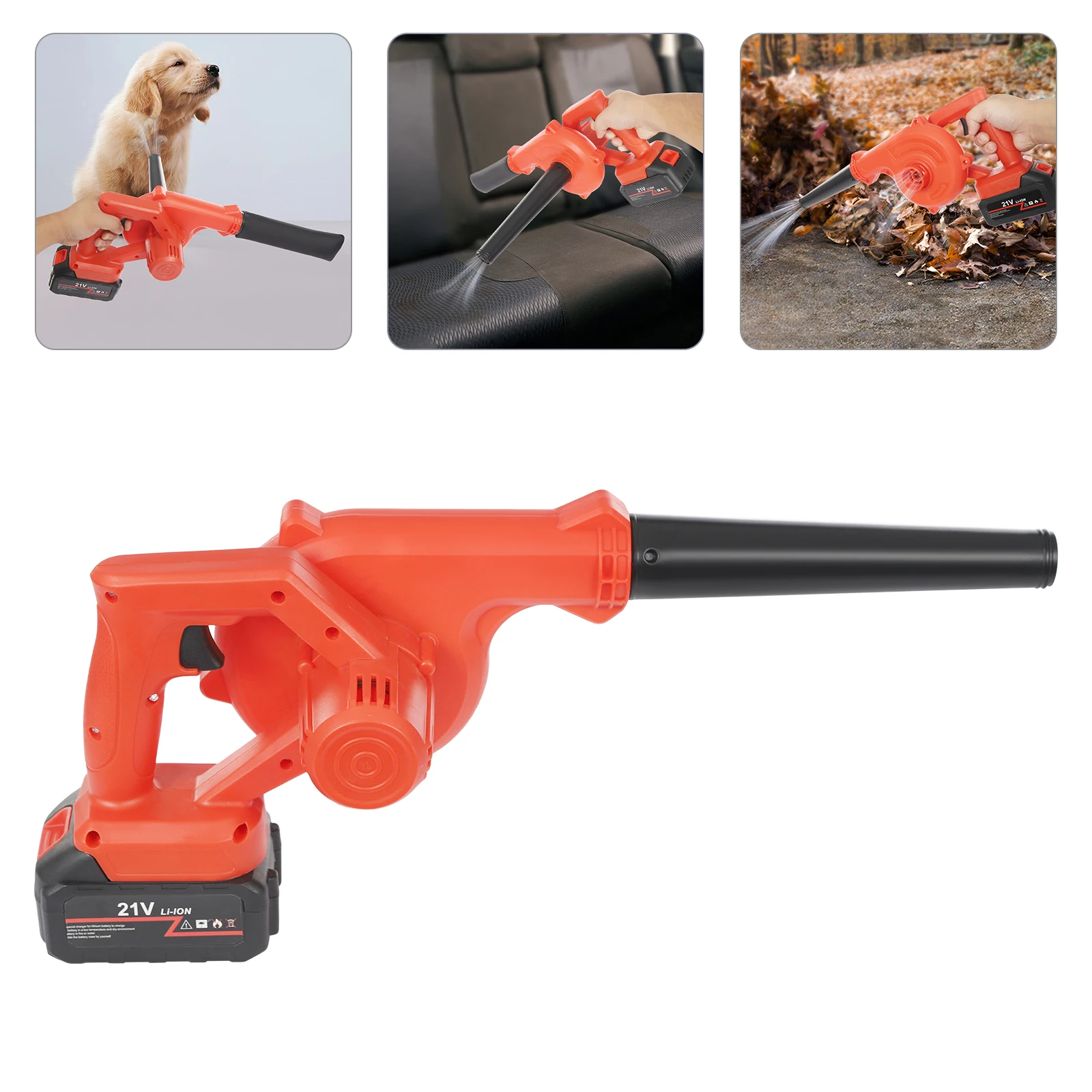 

800W Battery Powered Cordless Leaf Blower 6000-8000rpm Suction Blowing Machine Vacuum Dust Clean Sweeper w/ Dust Collection Bag