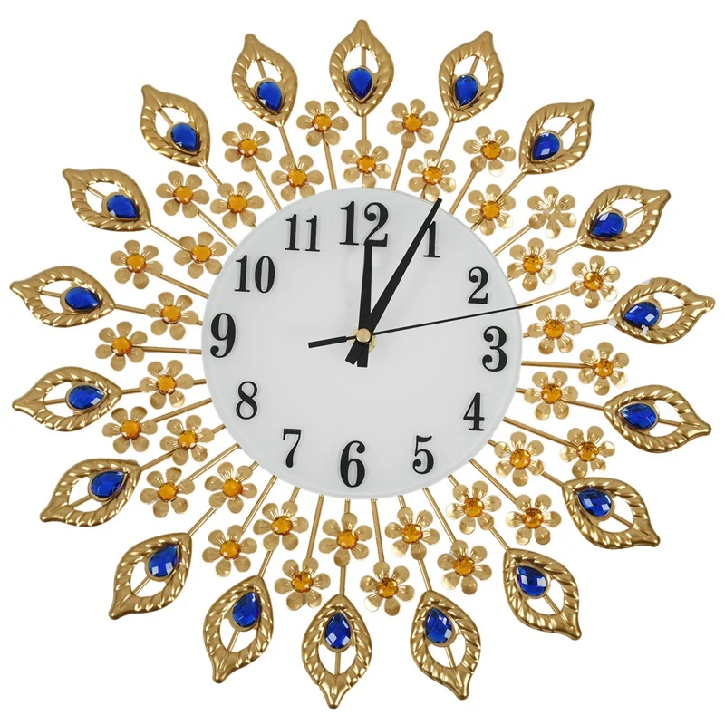 Luxury Artificial Crystal Diamond Large Wall Clock Metal Living Room Wall Clock Home Art Decoration ( 1 Gold)