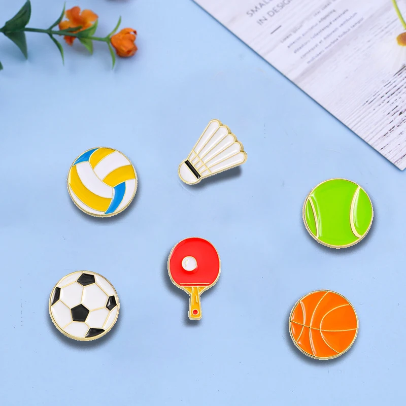 Football Cartoon Brooch Basketball Badminton Table Tennis Cute Sports Series Badge Clothes Bag Accessories