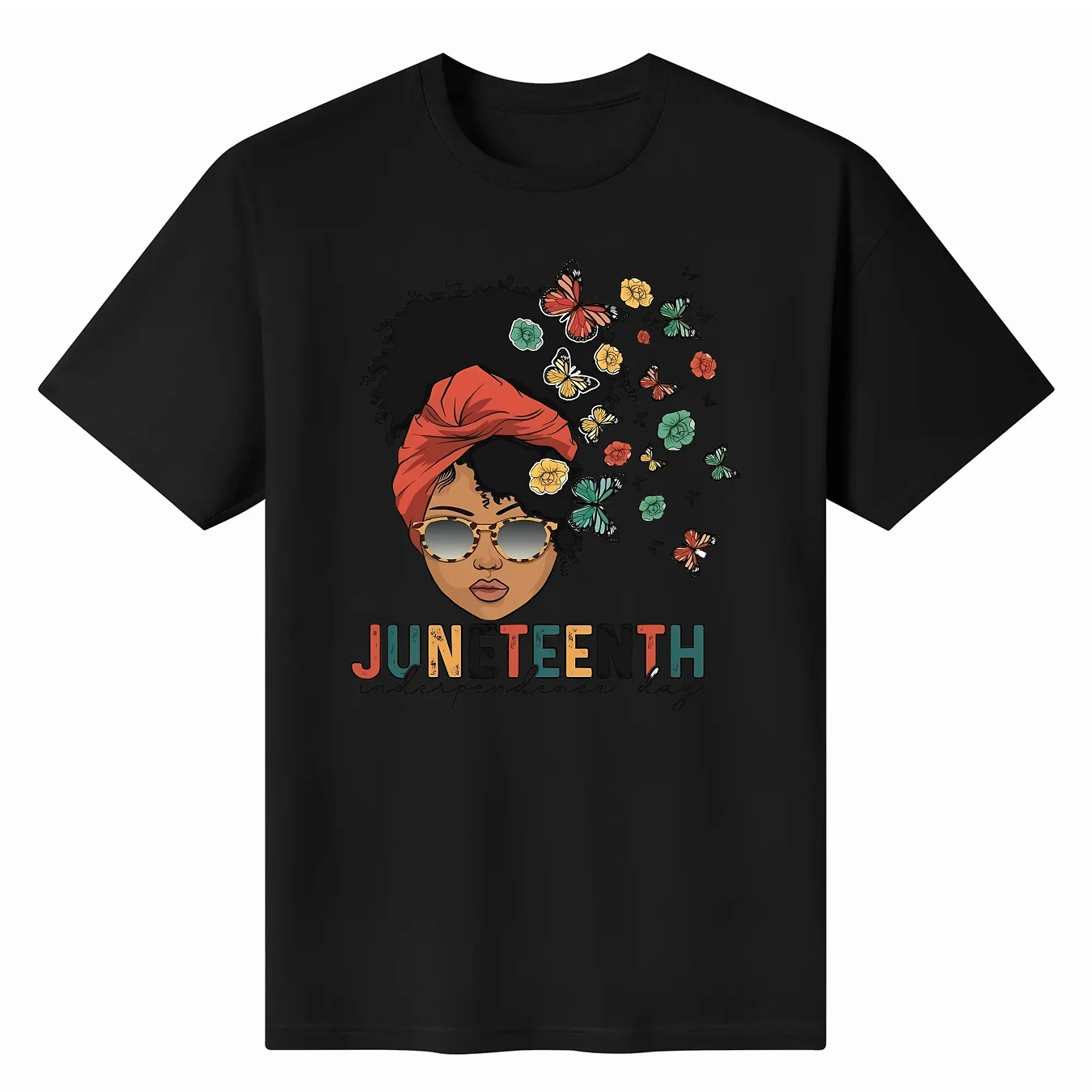 

Women's Butterfly & Figure Print Short Sleeve Round Neck Medium Stretch T-shirt Casual Crew Neck T-shirt