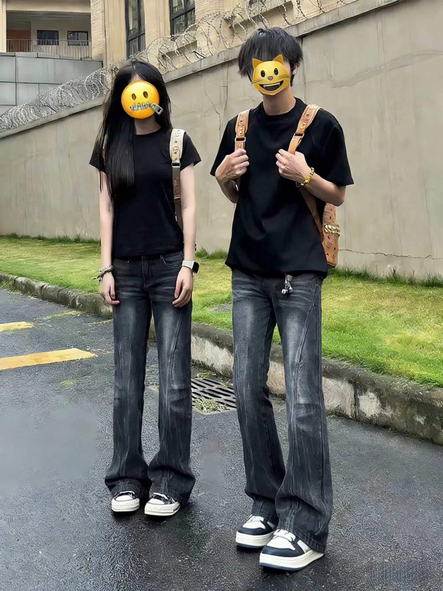 

American High Street Vibe Men's Jeans Spring Trend Lightning Pattern Diagonal Cut Slim Straight Leg Bootcut Denim Pants