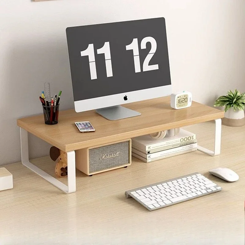 support-de-moniteur-d'ordinateur-de-bureau-classique-sureleve-avec-rangement-integre