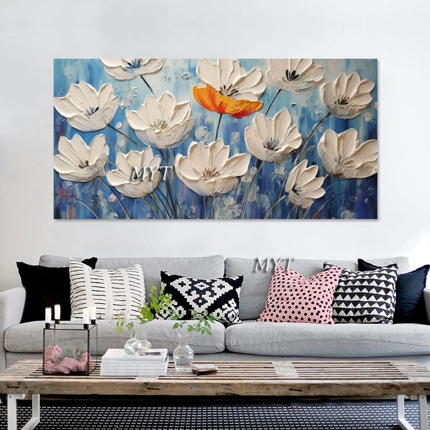 Home Decoration Items Thick Acrylic Abstract Oil Painting Flowers Pallet Knife Art Modern Canvas Large Living Room Wall Pictures