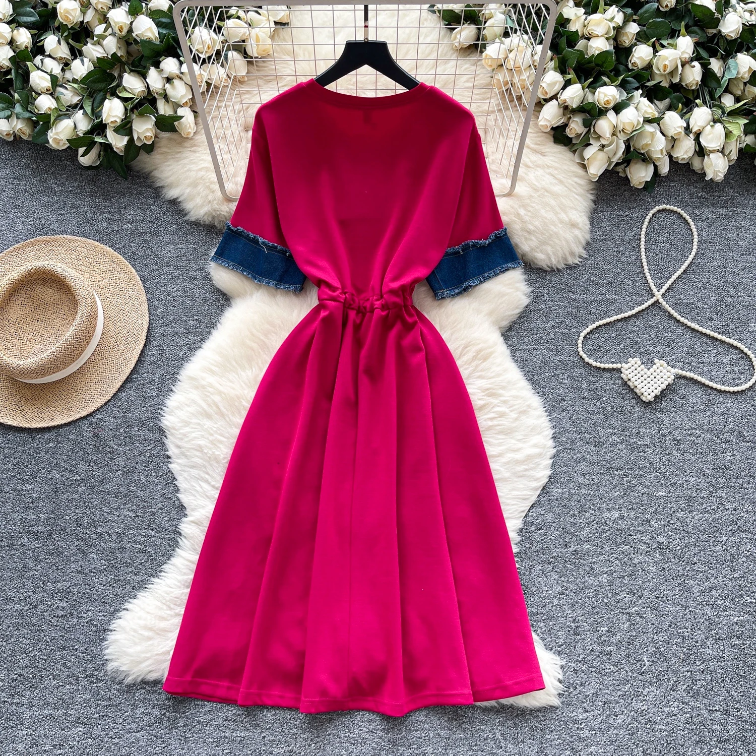 Chic vintage sexy lettera ricamata O-collo manica corta Elegante fata moda coreana Boho Sundress abbigliamento donna