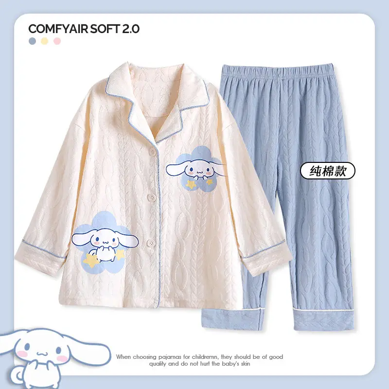 

2Pcs Cinnamoroll Girls Pajamas Sanrio Anime Autumn Long Sleeve Pure Cotton 2025 New Girls Suit Children's Home Clothing Spring