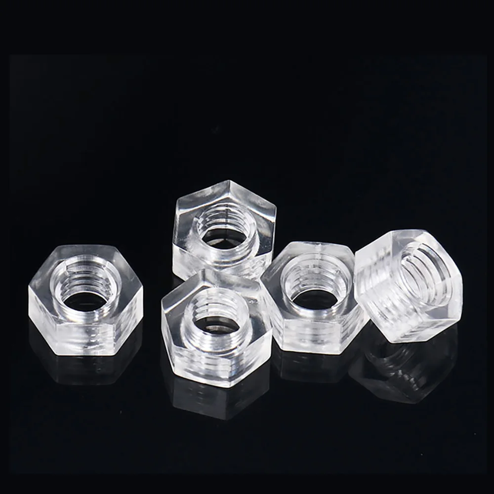 Acrylic Clear Transparent Plastic Nylon Hex Hexagon Nuts M3 M4 M5 M6 Clear Lighting lamp Plactic Polycarbonate Hex Nut