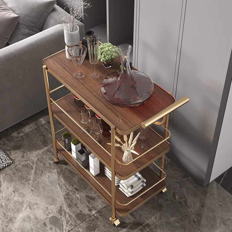 

European style wine truck kitchen three-layer rack hotel mobile trolley restaurant family dining car wrought iron food delivery