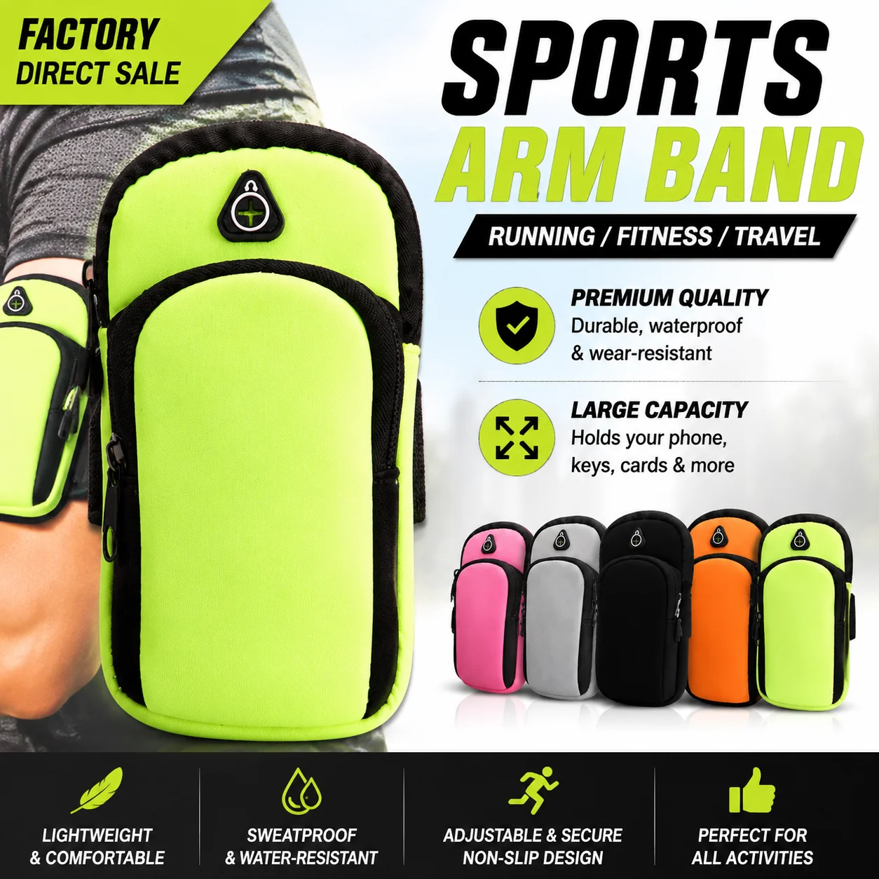 Waterproof Running Mobile Arm Bag Outdoor Sports Universal Arm Strap Wrist Bag Fitness Equipment Storage