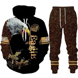 Men's Animal eagle Hoodie Set 3D Printed Men's Tracksuit Sets Casual Hoodie Pants 2pcs Sets Oversized Loose Pullover Men suit