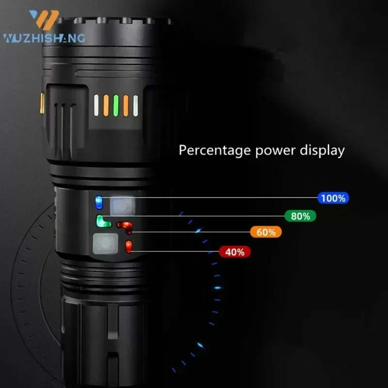 Ultra Powerful LED Flashlight Long Range Power Display Endurance Zoom Torch Outdoor Emergency Camping Lantern High Quality