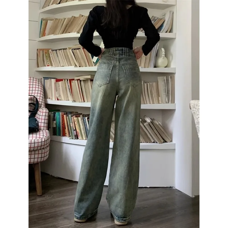 QWEEK Y2k Vintage Jeans Woman Korean Fashion Harajuku Denim Pants Baggy Grunge Hippie Wide Oversized Spring Trousers Aesthetic