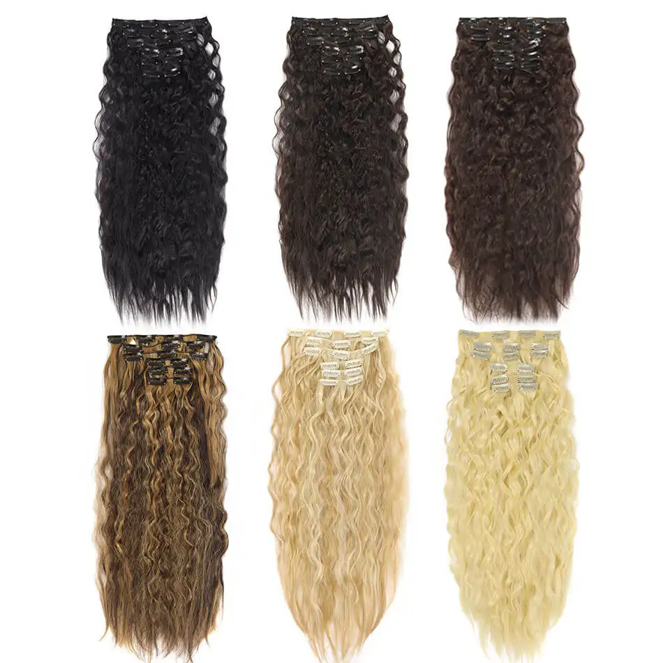 Synthetic Curly Clip In Hair Extensions 6PCS/Set Corn 22inch Long Clip On Hairpiece Corn Wavy Style For Women Girls Daily Party