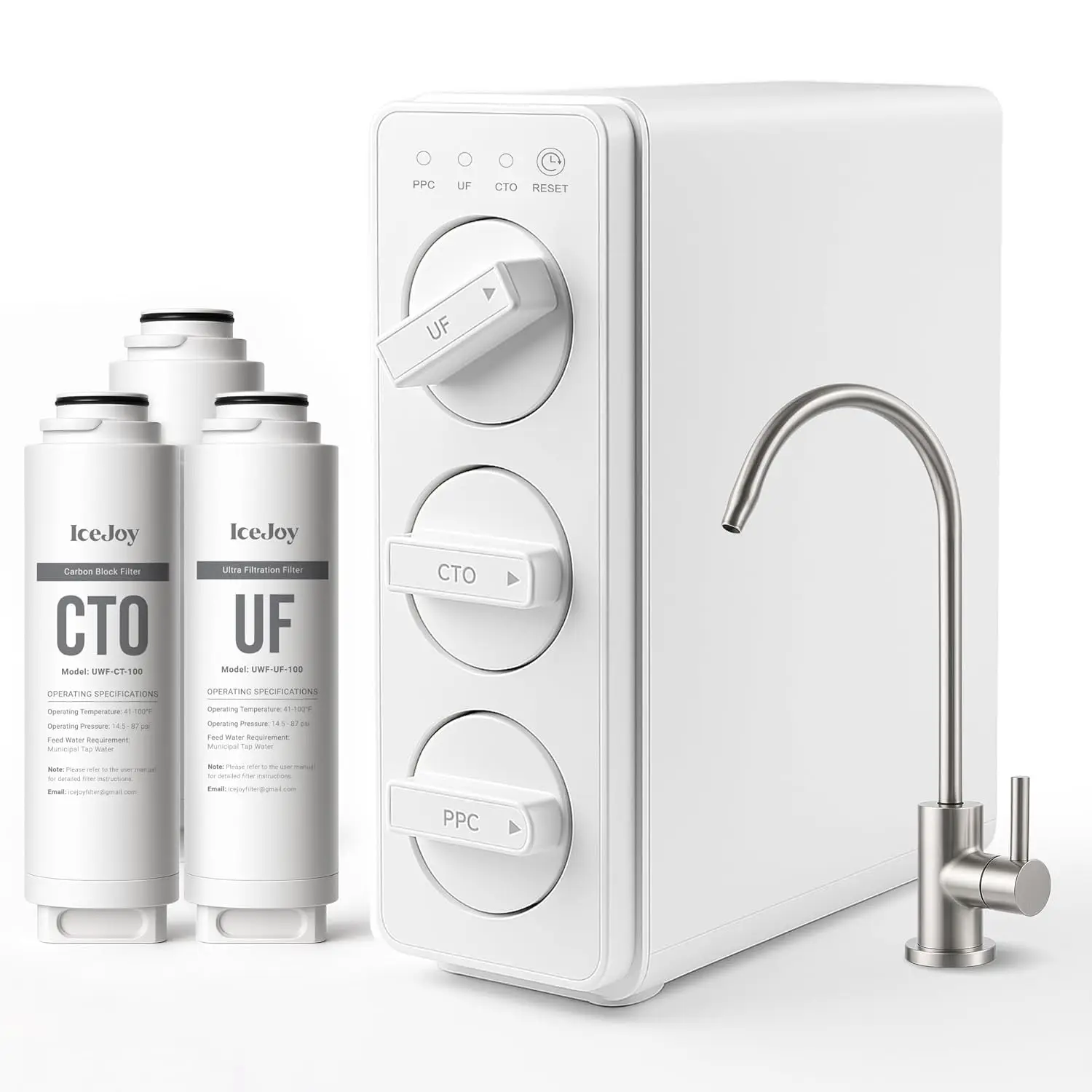 

Ultra-Filtration Under Sink Water Filter System, 3-Stage Tankless Design with Faucet and Smart Panel Display