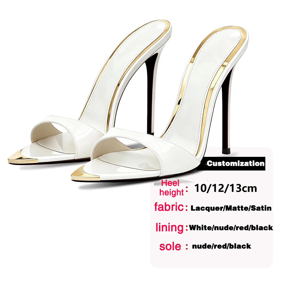 White Custom Collection (24 Styles) Women's Sandals with 10/12/13cm Heels, Sexy Metal Pointed Toe Stilettos