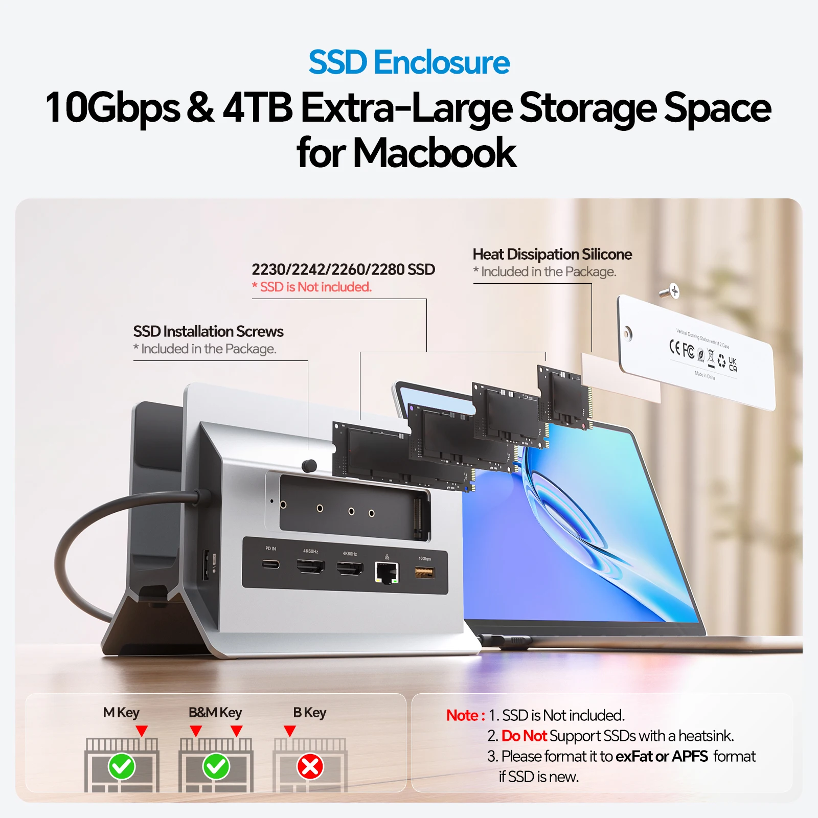 PULWTOP 맥북 도킹 스테이션 듀얼 모니터 (2개의 HDMI 4K60Hz, USB A/C 10Gbps, PD, 이더넷 지원) 맥북 프로 에어 M3 M4 M5용