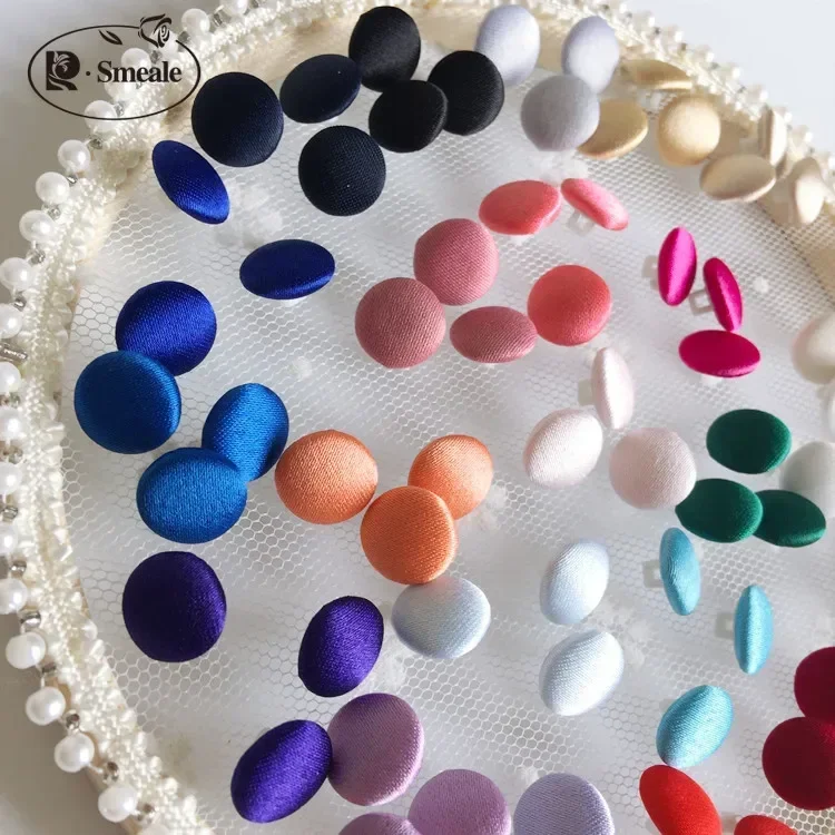 1Set (50PCS Buttons and 50 Buttonhole) Colorful Colors Satin Cloth Button Buttonhole Wedding Dress Back Handmade Diy Accessories