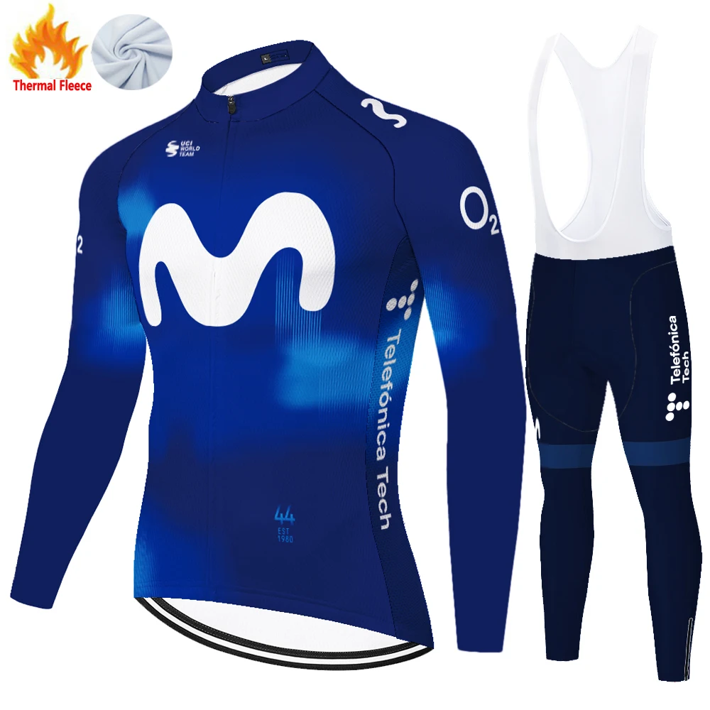 2024 movistar Winter Thermal Fleece bretele ciclismo masculino cycling jersey велоформа мужская maillot velo homme 자전거 의류 자전거바지