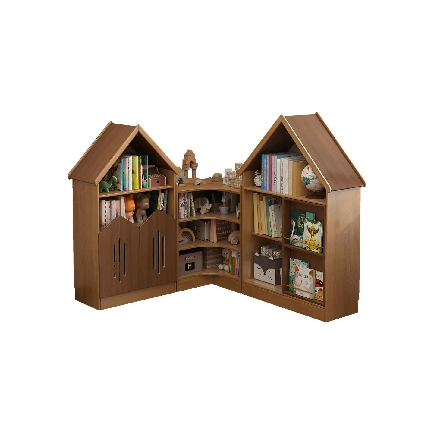 Solid wood children's toy storage cabinet classification Rubber wood storage rack Household living room against the wall