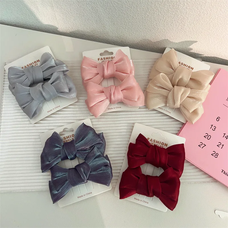 2pcs/set Sweet Chic Hair Clip for Girl Korean Fashion Princess Bow Style Hair Clip Children Girl Headwear Cute Hair Accessories