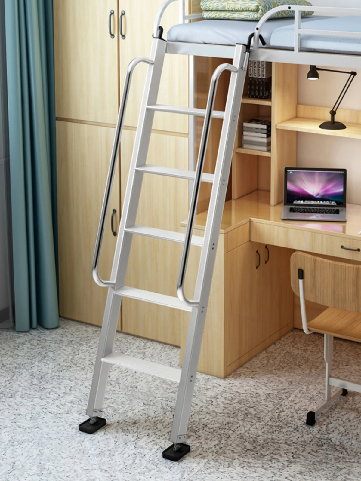 School dormitory special upper and lower bed ladder household two-layer bed platform can move long handrails attic RV ladder