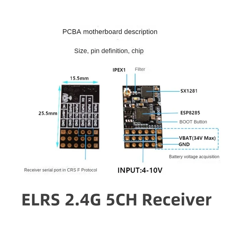 5-kanałowy odbiornik ELRS 2.4G PWM ExpressLRS DIY 2400 RX Obsługa protokołu ELRS 3.0 PWM/CRSF 2.0dBi Antena z rurką miedzianą do drona RC FPV