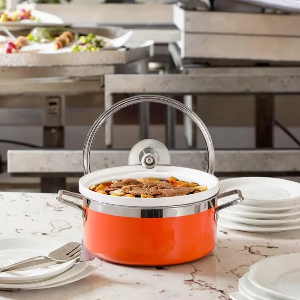 

Double bottom buffet insulation pot Buffy furnace Color food insulation heating Commercial heating pot Buffet furnace Ceramic