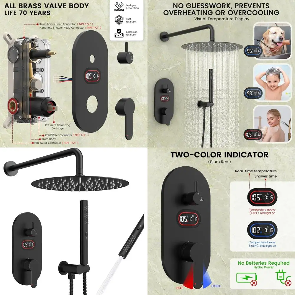 

10 Matte Black Hydro Power Shower System with 10 Rain Showerhead and Handheld Sprayer