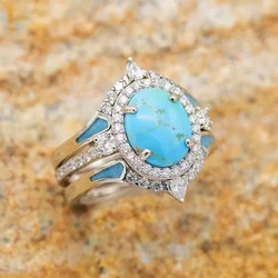 CAOSHI Delicate Bohemia Style Finger Ring Female Party Jewelry with Bright Zirconia Exquisite Imitation Turquoise Accessories