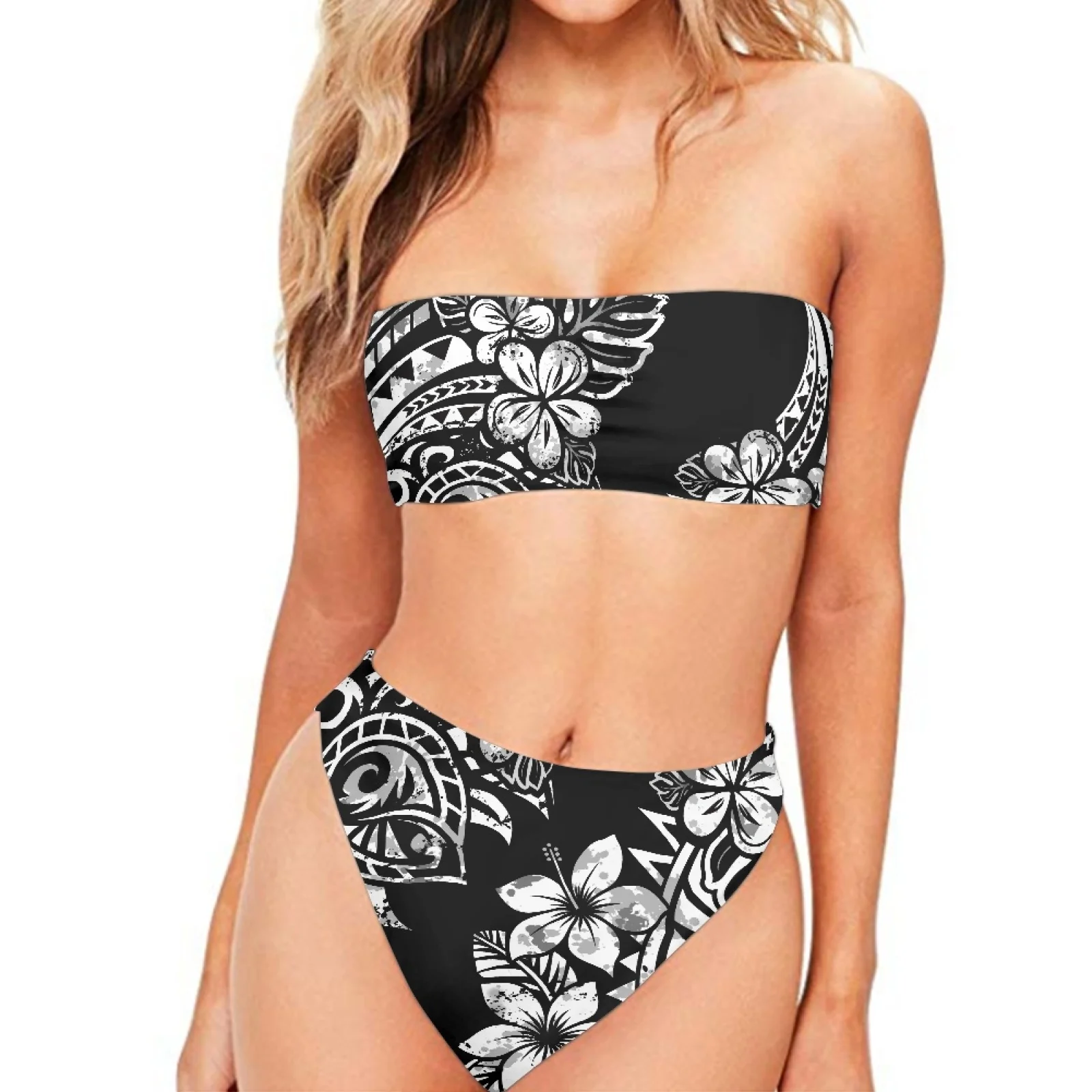 

Sexy Plus Size Bikinis Sets Polynesian Floral Print Women Bathing Suit Maillot de bain femme Strapless Ladies Swimsuit Biquini