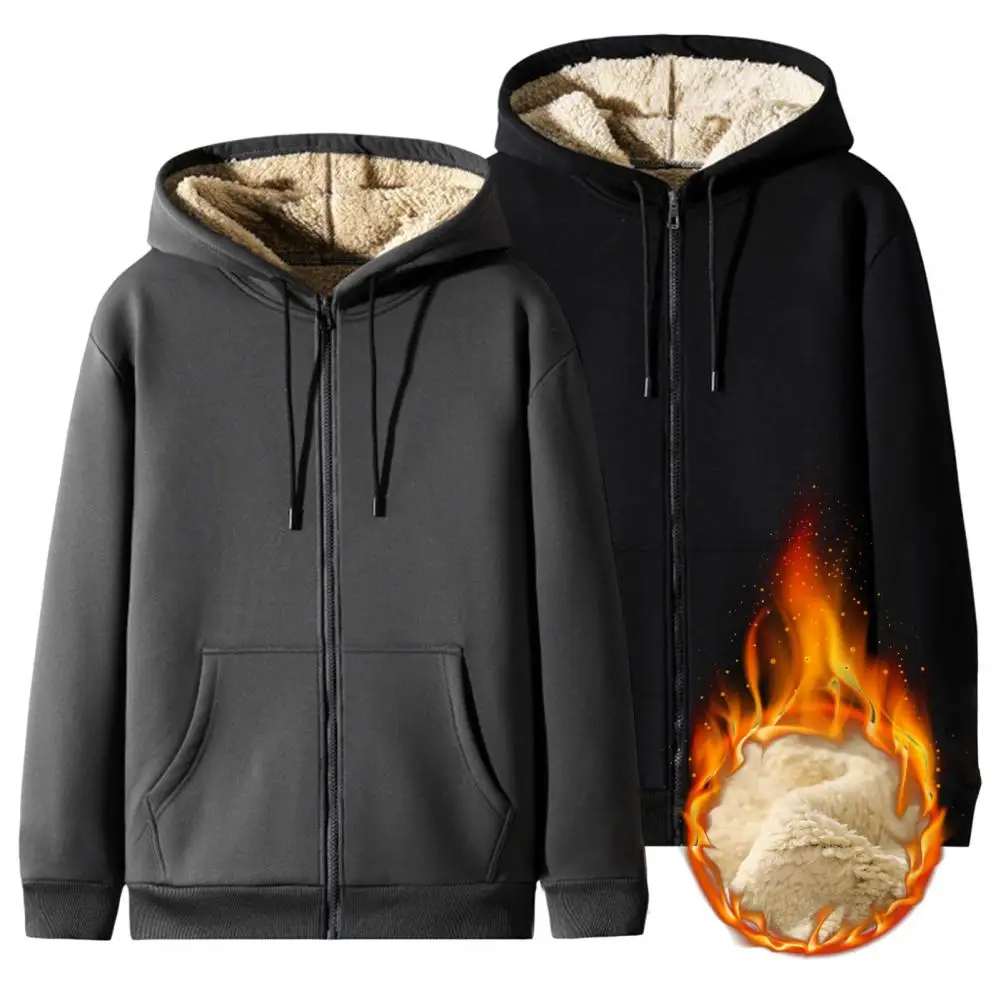 Men Long Sleeve Hoodies Hooded Sweatshirt Coat Fleece Warm Full Zip Tops Jacket Casual Comfortable Breathable Outwear