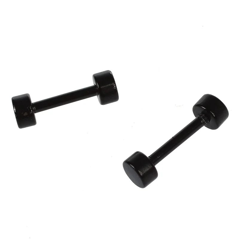 1 Pair of Men's Barbell Titanium steel Ear Studs Earrings 4mm Black