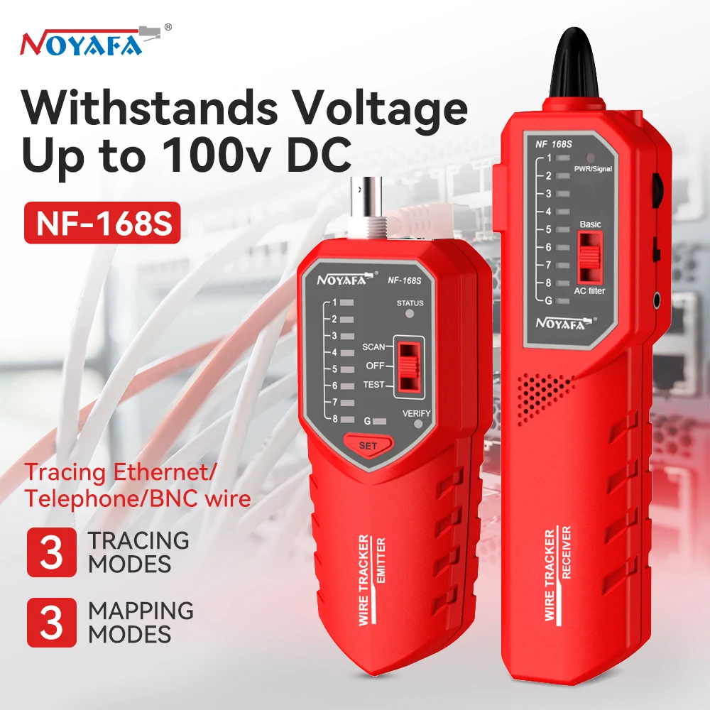 

NOYAFA NF-168S Cable Tester RJ45 RJ11 BNC Cable Tracker Anti-interference Cable Detector Withstand voltage 100V Network Tools