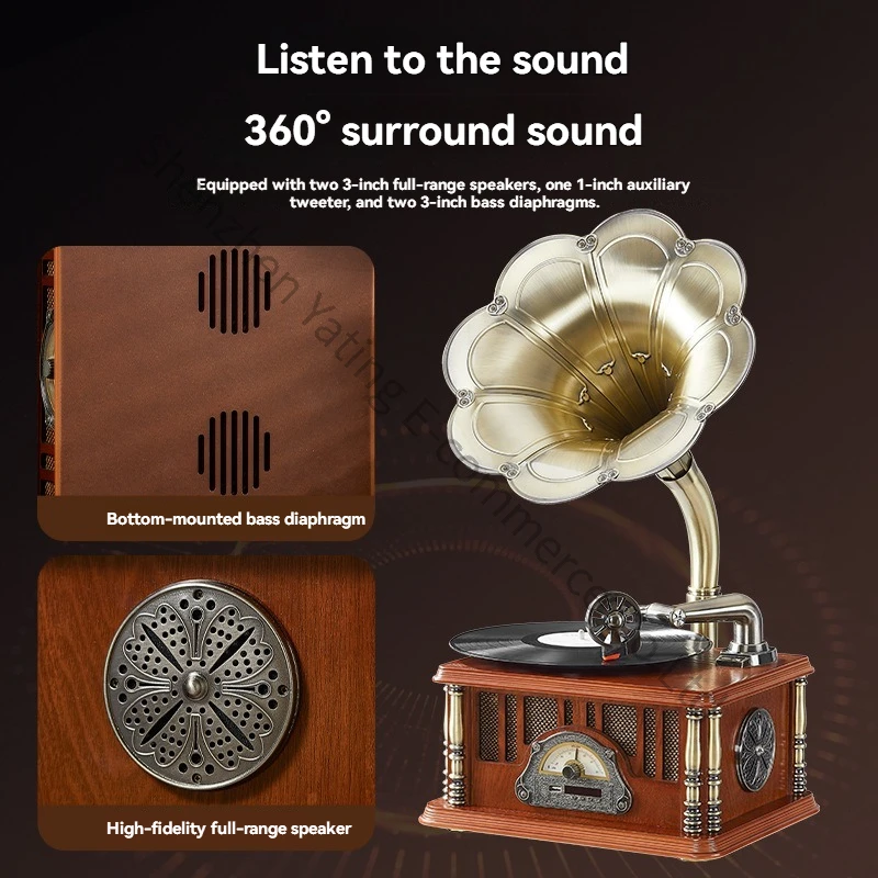 SP1808 American European Turbo Singing Arm Desktop Black Glue Phonograph Bluetooth Speaker