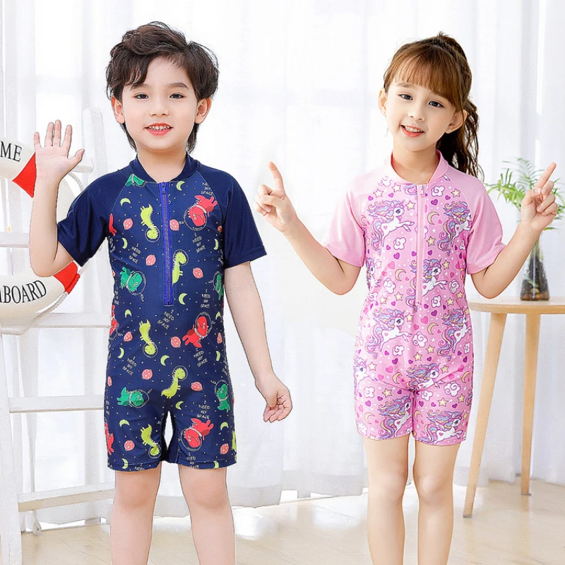 

Children's swimming costume girls practice body unicorns in small children students cartoon short-sleeved sunscreen boys