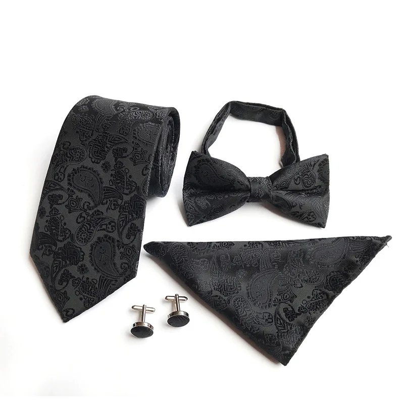 4 pcs/Set 8CM Paisley Poliéster Gravata 12*6CM Bowties 25*25CM Bolso Quadrado Lenço Cufflink para Homem Business Suit Acessórios