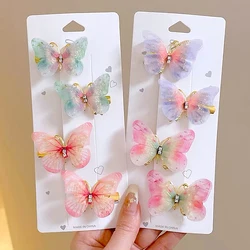 6pcs Gradient Butterfly Hair Clips With Rhinestone Children Hairgrip Non-Slip Duckbill Barrettes Toddler Girls Fashion Headdress