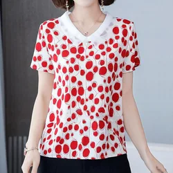 Women Clothing Printing Plus Size Office Shirt Tops Summer New Short Sleeve All-match Thin Loose Elegant Blouse Fashion Vintage