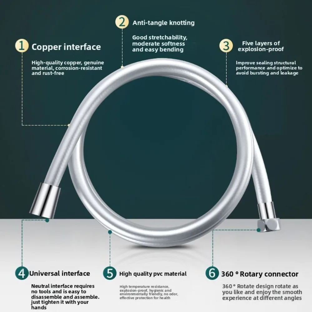

Гибкий душевой шланг 1.5M/2M, силиконовая трубка с защитой от перекручивания, высоконапорный, для смесителей в ванной, прочный, для душевых леек