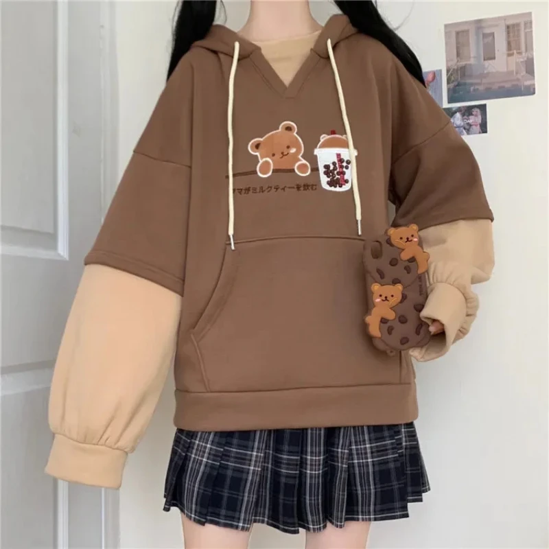 Women\'s Harajuku Fashion Hoodie, Cute Bear Anime Sportswear, Girl Aesthetic, Long Sleeve, Winter, New, 2024